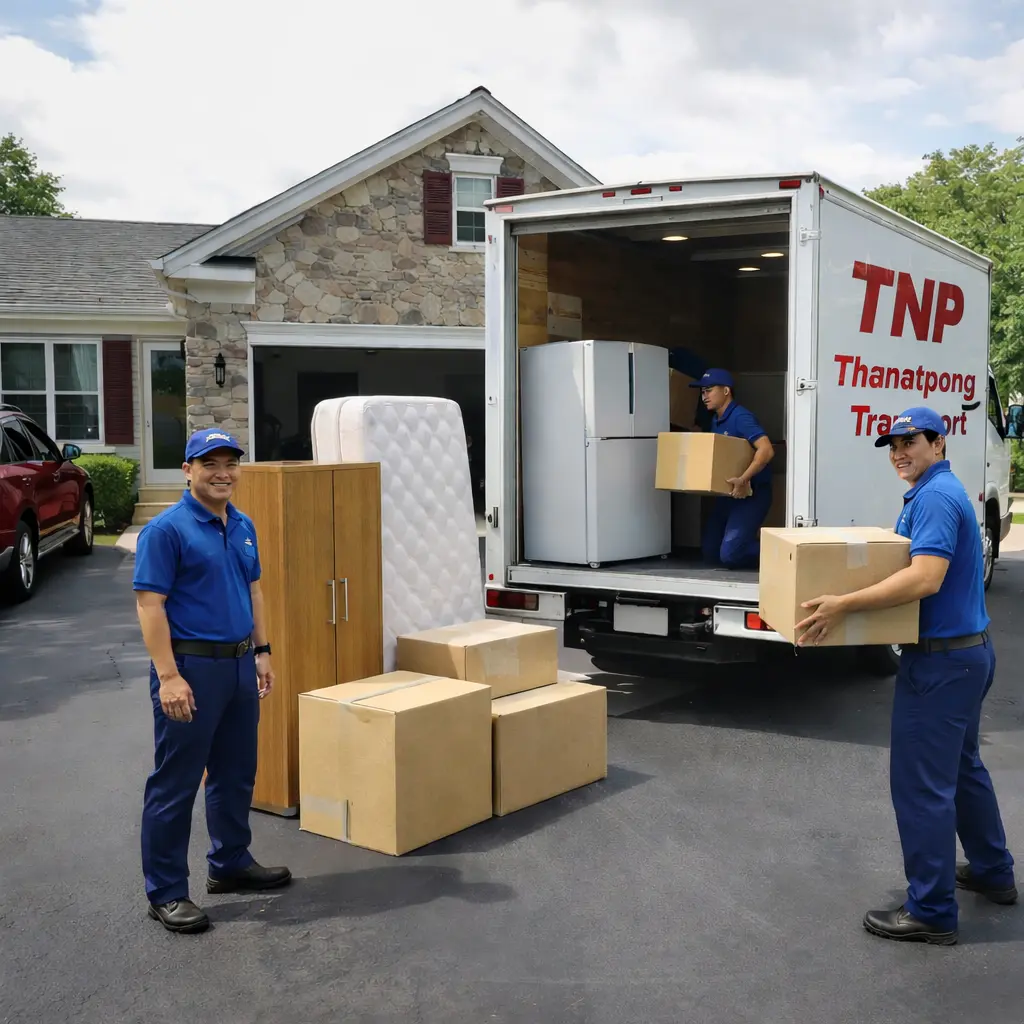 รถรับจ้างขนของ 6 ล้อ TNP Thanatpong Transport พร้อมทีมงานยกกล่องย้ายบ้านหน้าบ้านพัก